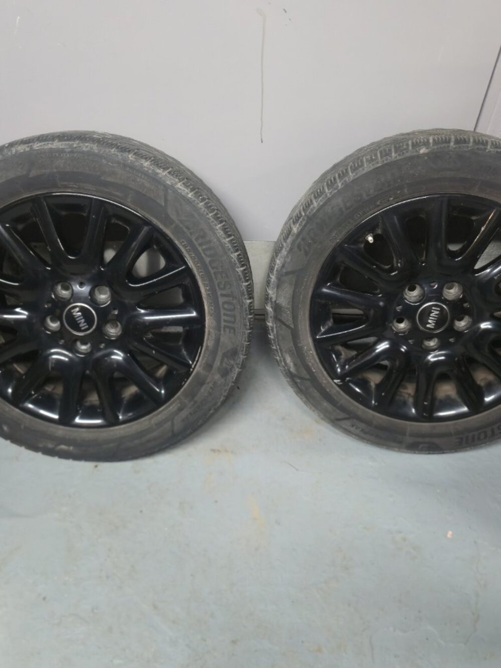 (2) OEM MINI Cooper 16" R115 Rib Spoke Wheels Black Bridgestone Tires 195/55R16